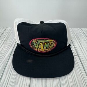 Vans Sixty Sixers Trucker Hat Black White Retro Graphic Rope Snapback Cap NEW